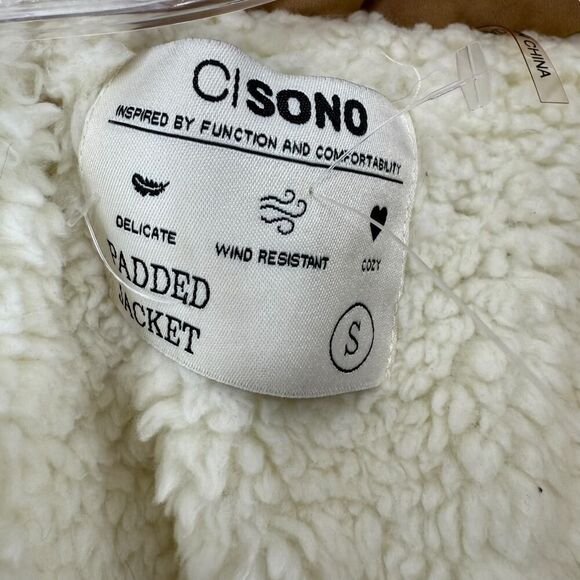Cropped Puffer Jacket Brown Ci Sono Sherpa Lined Size S Plush Quilted Full Zip - Picture 4 of 11